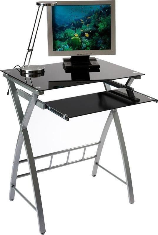 Стол компьютерный БЮРОКРАТ GD-003, закаленное стекло, черный и серебристый 1